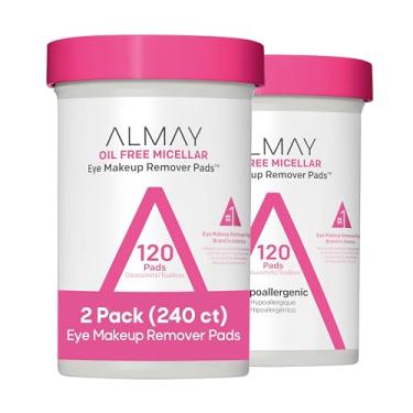 Imagem de Almay Almofadas biodegradáveis para remoção de maquiagem para os olhos, suave micelar, enchimento de meia para mulheres, hipoalergênico, sem fragrância, 120 unidades (pacote com 2)