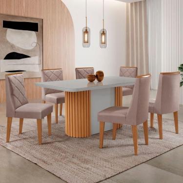 Imagem de Mesa De Jantar Aspen 180cm Tampo Mdf Vidro 6 Cad Isadora Linho Capuccino/nat/off/serig. Off