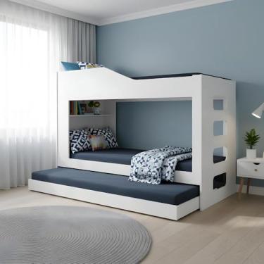 Imagem de Beliche Treliche Cama Auxiliar 2 em 1 com Prateleira - Branco