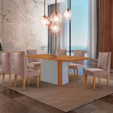 Imagem de Mesa De Jantar Isadora 180cm Tampo Mdf Laminado Linho Capuccino Naturale Off White