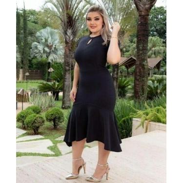 Imagem de Vestido Midi Plus Size Botão Na Gola Moda Evangélica Feminina - Miss F