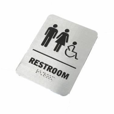 Imagem de Placa de banheiro em aço inoxidável com Braille Masculino
