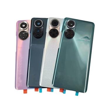 Imagem de SHOWGOOD Capa de bateria de vidro para Huawei Honor 50 Capa rígida para painel de tampa traseira + lente de câmera (rosa)