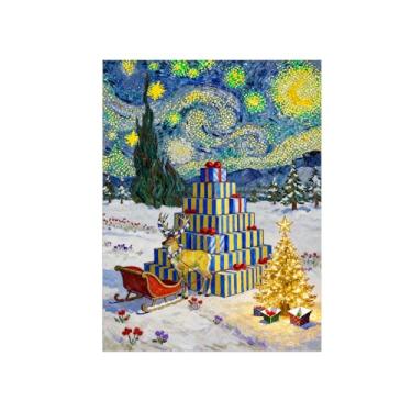 Imagem de Natal Quadro em tela-Árvore caixa presente tema Noite Estrelada-Imagem moderna decoração casa-Pôster impressões para sala estar 60x80cm24x31in Sem Moldura
