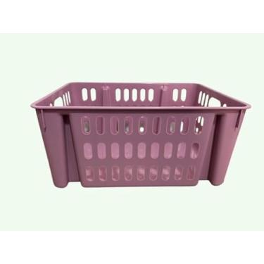 Imagem de Cesto Organizador Plástico Empilhável Com Volume de 7,4 litros 29x22x13 Sem Tampa p/Sala Cozinha Banheiro Lavanderia Rosa e Branco (Rosa)