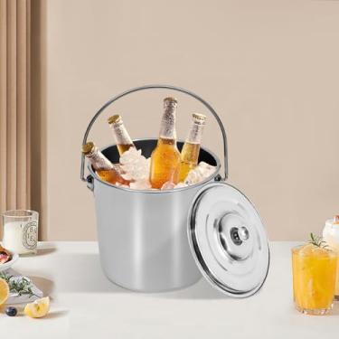 Imagem de Balde de aço inoxidável de 3,17 litros com tampa, balde de leite, caixa de cozinha, barril de gelo, pote de armazenamento de alimentos para alimentos secos, arroz, café, leite, uso doméstico comercial