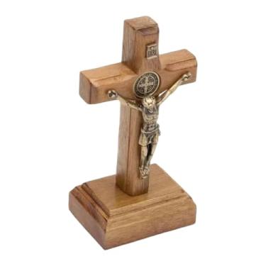 Imagem de IEUDNS Cruz de madeira, estatueta católica, pequeno crucifixo de Cristo Jesus para casamento.