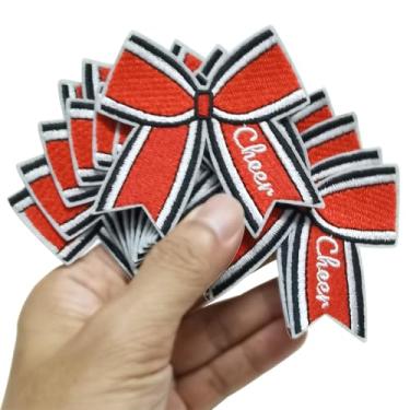 Imagem de FSFYXHC 12 peças Game Day Cheer Girl Bow Iron On Bordado Remendos Apliques Máquina Bordado Bordado Costura Crianças Meninas Meninos DIY 7,6 cm x 6,3 cm (Vermelho e Preto)