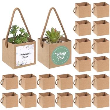 Imagem de Dimeho Sacos de embrulho de suculentas de 9 cm com adesivos de agradecimento, 80 peças, caixa de presente pequena para suculentas, papel kraft, mini vasos de suculentas, caixa com alça para casamento