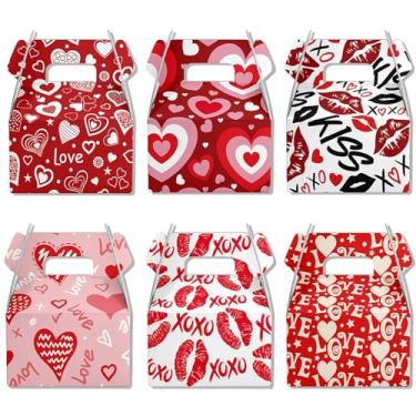 Imagem de WEIKA 6 caixas de presente de dia dos namorados, caixa de papelão com estampas de coração, caixas de presente de papel portátil - designs charmosos de coração, lábios e XOXO para Dia dos Namorados
