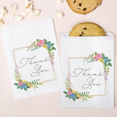 Imagem de Big Dot of Happiness Wildflowers Thank You Paper Treat Bags, boho floral chá de panela ou festa de casamento lembrancinhas individuais doces lanches, sacos de biscoito sanduíche branco à prova de
