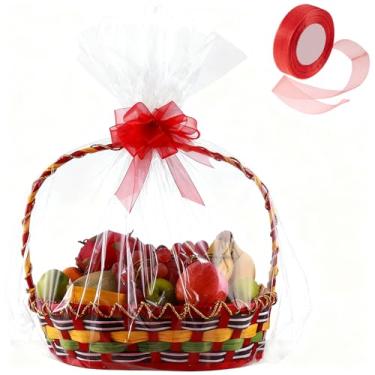 Imagem de Pacote com 50 sacos de cesta de celofane transparentes grandes 61 cm x 76 cm sacos de presente cesta de celofane papel de embrulho de plástico resistente para presentes, artes, artesanato, guloseimas