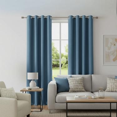 Imagem de Cortina Blackout Linho Dupla Face Vedação 100% Poliéster 300x230cm Azul