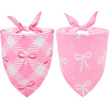 Imagem de CozyHaus Bandanas de laço rosa para cães, 2 peças, GG, cachecol rosa de Natal para meninas, presentes fofos de lenço de laço para cães, roupas triangulares para cães extragrandes