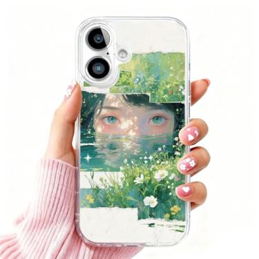 Imagem de DSJIFGEW Design de capa transparente padrão para iPhone 16 Plus | Antiamarelamento, parte traseira rígida, proteção contra quedas de nível militar, suporta carregamento sem fio