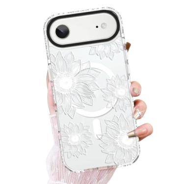 Imagem de OOK Capa floral transparente para iPhone 17 Air, lindo design de flores florais de girassol macio TPU bumper rígido PC à prova de choque protetor para mulheres meninas capa de telefone fina - flor