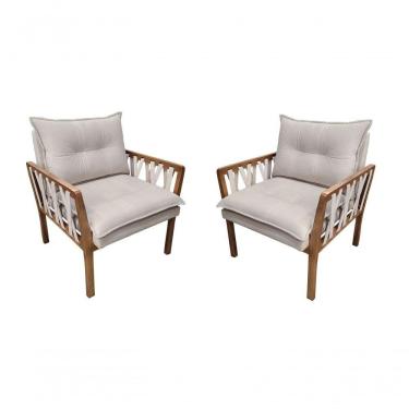 Imagem de Kit 2 Poltronas Decorativa Luxo Safira Dora Bela Cor Bege Linho 1006