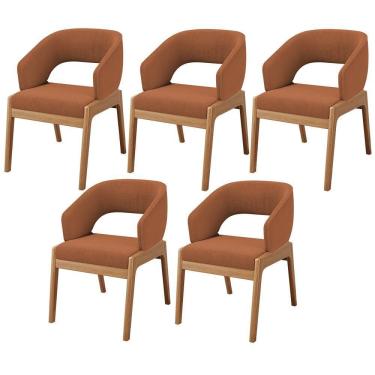 Imagem de Kit 05 Cadeiras De Jantar E Estar Living Estofada Lince L02 Bouclê Terracota - Lyam Decor