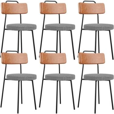 Imagem de Kit 06 Cadeiras Decorativas Estofada Sala Jantar Barcelona L02 Couríssimo Camel Pied Poule - Lyam
