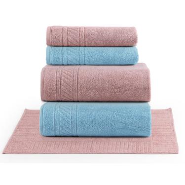 Imagem de Jogo de Banho Lummi Toalhas Macias 100% Algodão Fio Penteado 5 Peças Rosa e Azul