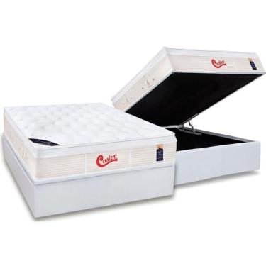 Imagem de Cama Box Baú Casal: Colchão Molas Ensacadas Castor Pocket Gold Star Vitagel + Base White(138X188)