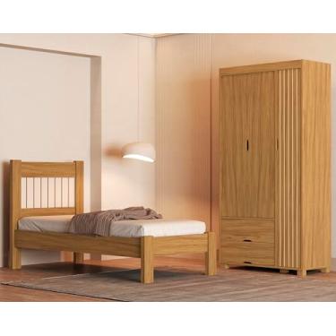Imagem de Jogo de Quarto Bela Cama Solteiro e Roupeiro em MDF (Nature)