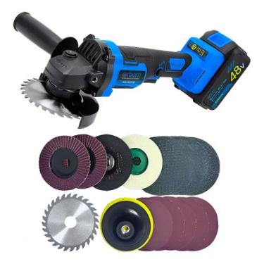 Imagem de Lixadeira Esmerilhadeira Angular Recarregável 2 Baterias 48v - Exbom