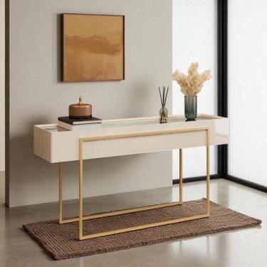 Imagem de Aparador Para Sala De Estar E Jantar Com Tampo Espelhado E Pés Dourado