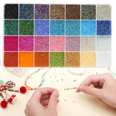 Imagem de Kit de 24.000 peças de contas de vidro de 2 mm, kit de contas pequenas de 28 cores para fazer joias, colares e pulseiras
