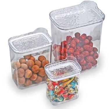 Imagem de Conjunto de Potes Herméticos em Plástico, Transparente, 3 Peças (400ml, 900ml, 2000ml), Tampa com Vedação, Empilháveis, para Alimentos e Organização de Cozinha