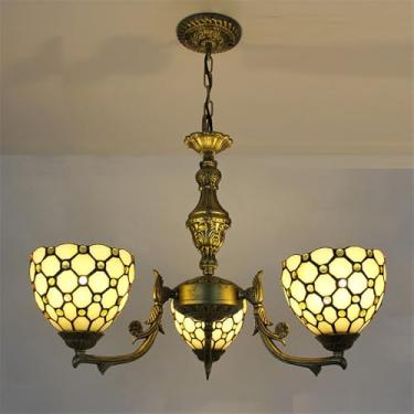 Imagem de Lustre retrô americano de luxo com LED, criativo e elegante, para sala de estar, restaurante, quarto, casa de campo, hotel, café ou bar, com luminária pendente de vidro colorido (C 3 lâmpada
