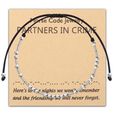 Imagem de PLITI Presente de parceiro, presente de amizade, presente para melhores amigos, parceiros no crime, pulseira com código Morse para melhores amigos, Medium, Aço inoxidável, Sem Pedra Preciosa