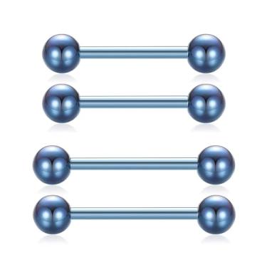 Imagem de QUZIONE G23 Barra reta de titânio, anéis de mamilo e língua rosqueados internamente 14G/12 mm 14 mm/bolas de 5 mm/9 cores - hipoalergênico, vendido como par (azul, 12 mm)