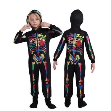 Imagem de Gyrategirl Boys Girls Halloween Skeleton Costume Unisex Comfy Zip Up Jumpsuit Skull Hoodie Cosplay Outfit for Kids