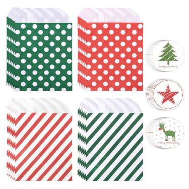 Imagem de Sudaporn Sacolas de presentes de Natal, verde, vermelha, de bolinhas, de papel, listras, para porta-lanches de doces, lembrancinhas de festa de Natal, bolsa de embrulho com adesivos, acessórios de