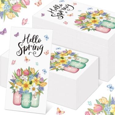 Imagem de Jingmore 100 pçs guardanapos de papel primavera flores tulipa pote de pedreiro decorativo descartável Hello Spring toalhas de mão de banheiro papel floral colorido guardanapos de convidados para