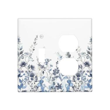 Imagem de Nadoabtm Placas de parede azul claro folhas aquarela planta com floral 1 interruptor duplex placa elétrica GFCI capa decorativa de interruptor de luz para decoração de quarto e banheiro