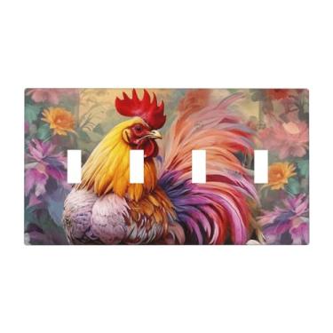 Imagem de JDAKHD Placa de cobertura decorativa para interruptor de luz de galo de fazenda, galinha, placa de parede de 4 turmas, flores coloridas grandes, campo de girassol, quadriciclo, interruptor de