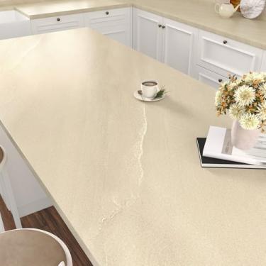 Imagem de Wallercity Papel de contato de granito bege para bancadas, papel de contato de mármore à prova d'água 40 cm x 691 cm, papel de parede autoadesivo de vinil terraço para banheiro, cozinha, despensa