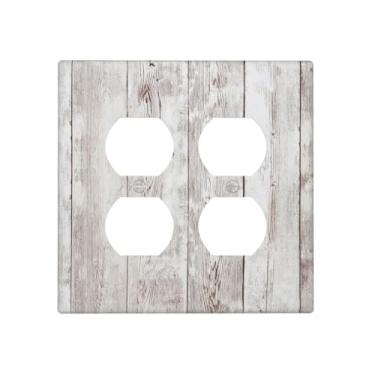 Imagem de Placa de cobertura de interruptor de luz rústica placa de grão de madeira cinza/branca 2 capas de tomada duplex GFCI placas decorativas de interruptor placas de parede para decoração de banheiro e