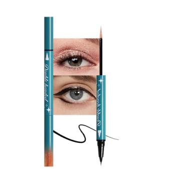 Imagem de Caneta delineadora de sombra líquida brilhante de duas cabeças para mulheres, ponta ultrafina com glitter para maquiagem dos olhos, bastão iluminador de alto pigmento, à prova d'água, secagem rápida