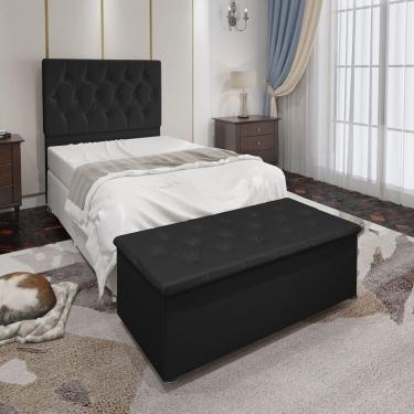 Imagem de Kit Cabeceira Solteiro E Recamier Baú 0,90M Preto