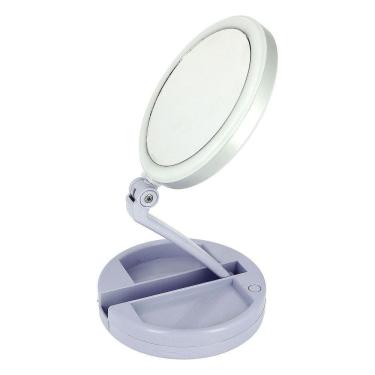 Imagem de Espelho De Aumento 10X Com Luz De Iluminação Led De Mesa Dobrável E Articulável Redondo