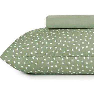 Imagem de Jogo de Cama Solteiro Malha Fio Penteado Altenburg - 100% Algodão - 2 Peças Lençol Elástico Fronha (Verde Bits)