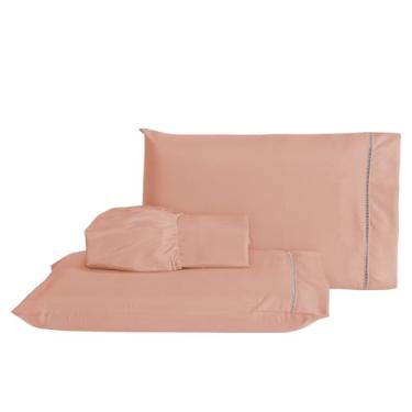 Imagem de Jogo Lençol Algodão 180 Fios Solteiro 2 Peças Elástico (Rose, Solteiro)