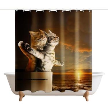 Imagem de XMWYTJ Lindas cortinas de chuveiro Titanic para decoração de porta de celeiro de animais engraçados, tecido de poliéster, à prova d'água, conjunto de cortinas de banheiro com 12 ganchos, 180 x 180 cm