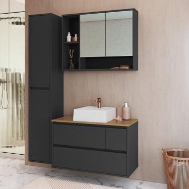 Imagem de Conjunto para Banheiro 108cm com 3 Peças Gabinete Suspenso com Cuba Belarus Grafite