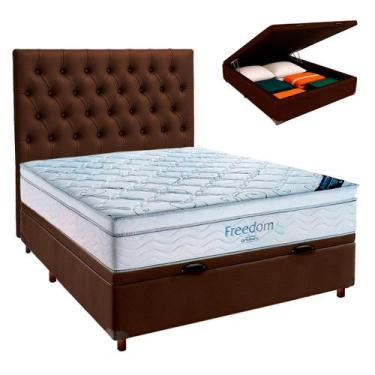 Imagem de Cama Box Bau Marrom+Colchão Casal Freedom Ortobom+Cabeceira