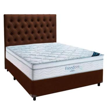 Imagem de Cama Box Marrom + Colchão Casal Freedom Ortobom + Cabeceira
