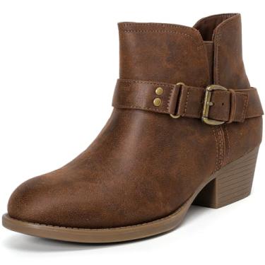 Imagem de Luoika Botas femininas de cano curto de largura larga - Botas curtas pretas e marrons com bloco de salto baixo com zíper lateral., Brownpu 219, 7 X-Wide